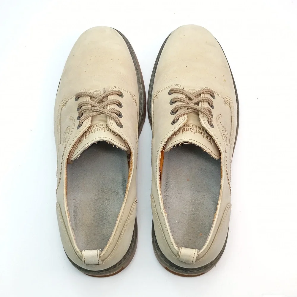 Timberland 970 Oxford Shoes Men Size‎ 9.5M Beige Leather Lace Up Gum Sole